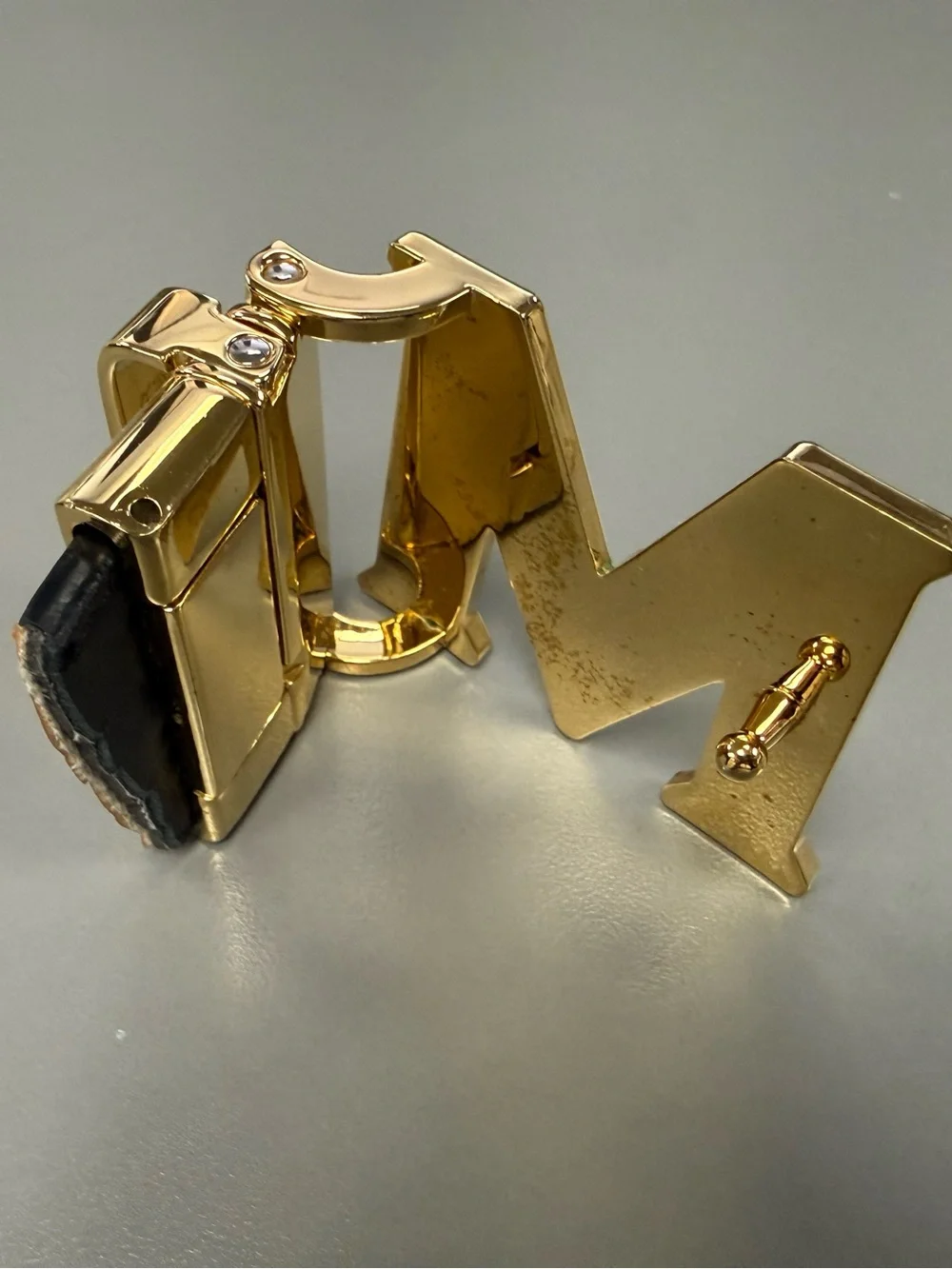 MCM Gold Tone Initial “M” Automatic Ratchet Belt Buckle Designer Logo